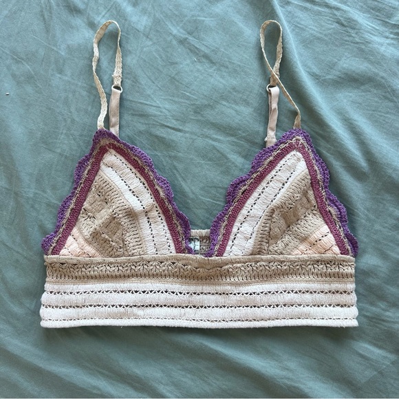 Free People Tops - Free People Crochet Lace Bralette | Festival Top | Cream and Purple Neutral